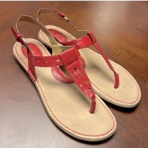 Born concept red T Strap Thong sandals size 6M Eyelet Vegan Leather Good Used C